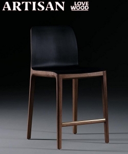 Invito Hoker stołek barowy designerskie krzesło drewniane ze skórzanym siedziskiem | Artisan 