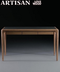 Latus designerskie drewniane biurko z blatem skórzanym marki Artisan | Design Spichlerz