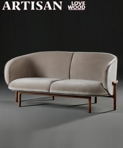 Mela Lounge designerska drewniana sofa z tapicerowanym siedziskiem i oparciem | Artisan | Design Spichlerz