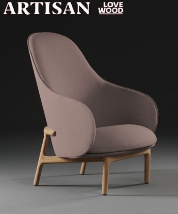 Mela Lounge high designerski drewniany fotel z tapicerowanym siedziskiem i oparciem | Artisan | Design Spichlerz