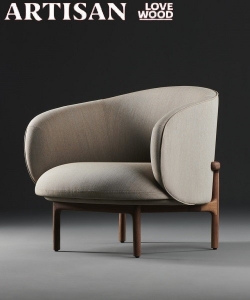 Mela Lounge designerski drewniany fotel z tapicerowanym siedziskiem i oparciem | Artisan | Design Spichlerz