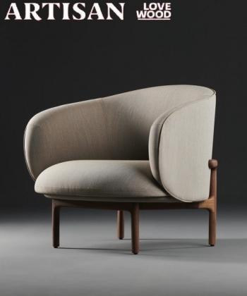 Mela Lounge designerski drewniany fotel z tapicerowanym siedziskiem i oparciem | Artisan | Design Spichlerz