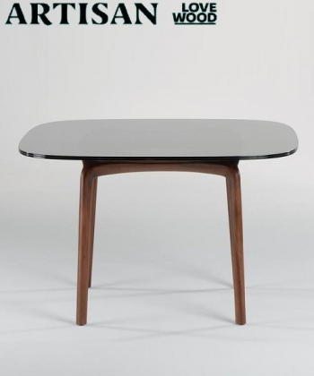 Pascal designerski drewniany stół ze szklanym blatem Artisan | Design Spichlerz