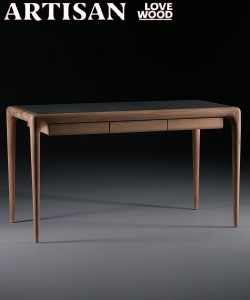 Latus designerskie drewniane biurko z blatem skórzanym marki Artisan | Design Spichlerz