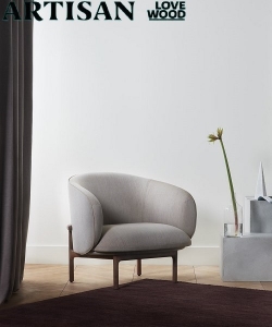 Mela Lounge designerski drewniany fotel z tapicerowanym siedziskiem i oparciem | Artisan | Design Spichlerz