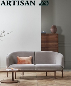 Mela Lounge designerska drewniana sofa  z tapicerowanym siedziskiem i oparciem | Artisan | Design Spichlerz