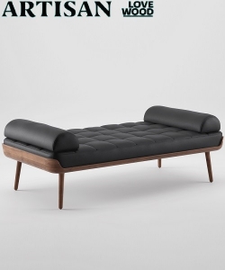 Thor Szezlong designerska drewniana leżanka z tapicerowanym lub skórzanym siedziskiem | Artisan