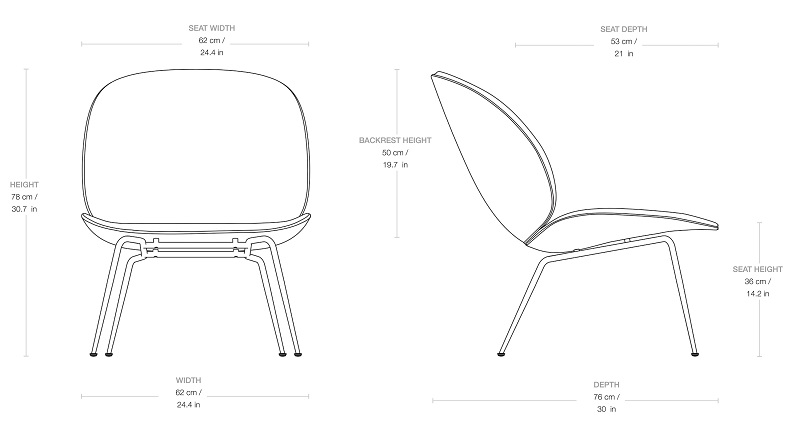 Gubi fotel Beetle Design Spichlerz wymiary