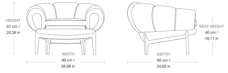 Gubi fotel skórzany Croissant Design Spichlerz wymiary