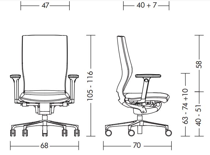 Moteo Perfect krzesło biurowe mot77 Klöber Design Spichlerz wymiary