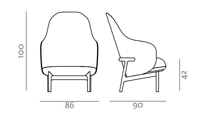 Designerski fotel wypoczynkowy Mela Lounge High Artisan, wymiary