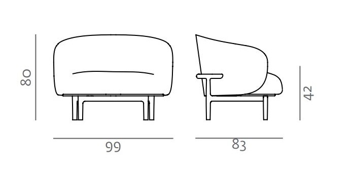 Designerski fotel wypoczynkowy Mela Lounge Trimmed Artisan wymiary