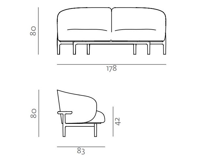 Designerska sofa dwuosobowa Mela Lounge Artisan wymiary