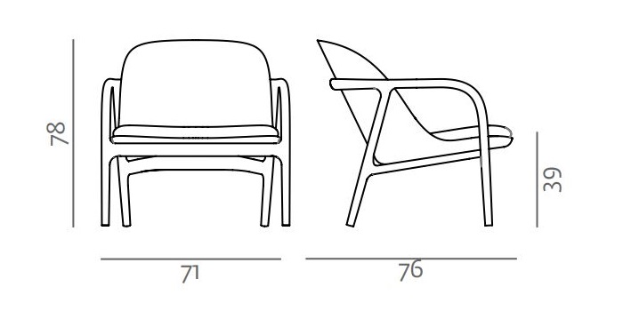 Designerski fotel wypoczynkowy Neva Lounge Trimmed Artisan wymiary