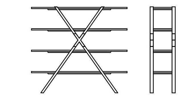 Regał drewniany X Shelf Artisan dostępny jest w rozmiarze 180×47×163