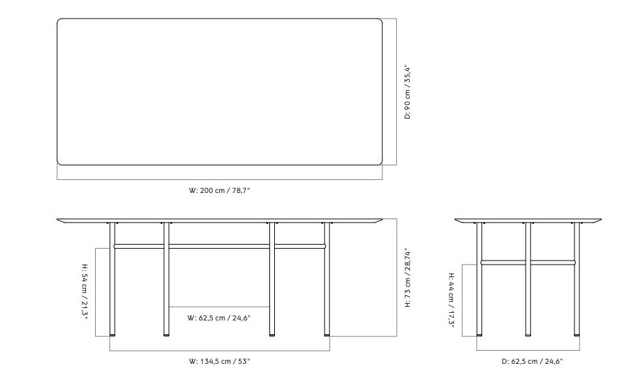 Stół Snaregade Dining Table, Rectangular Audo Copenhagen wymiary