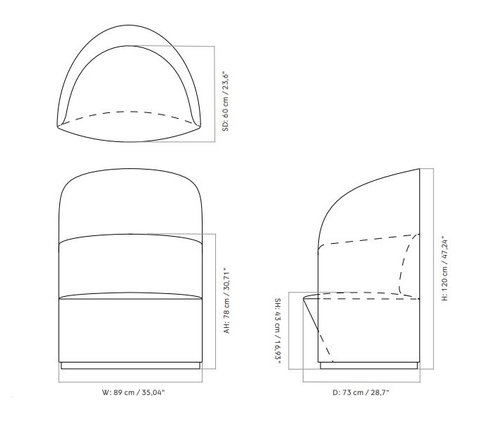 Fotel Tearoom Lounge Chair, High Back Audo Copenhagen wymiary