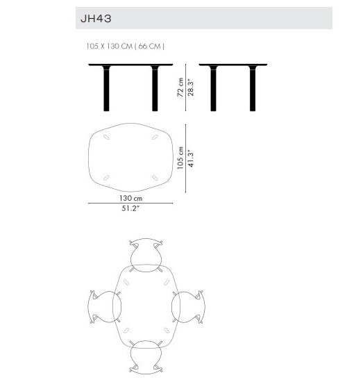 Stylowy stół Analog JH43 Fritz Hansen wymiary