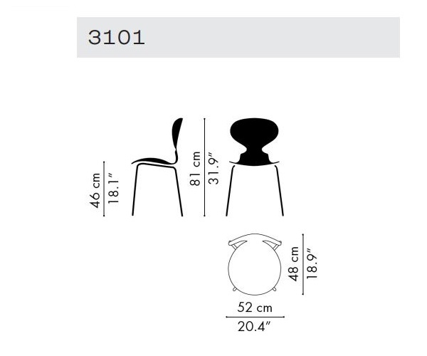 Krzesło mrówka Ant 4 Fritz Hansen wymiary
