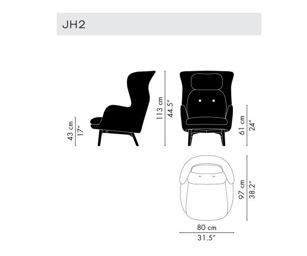 Elegancki fotel Ro lounge chair nogi dębowe JH2 Fritz Hansen