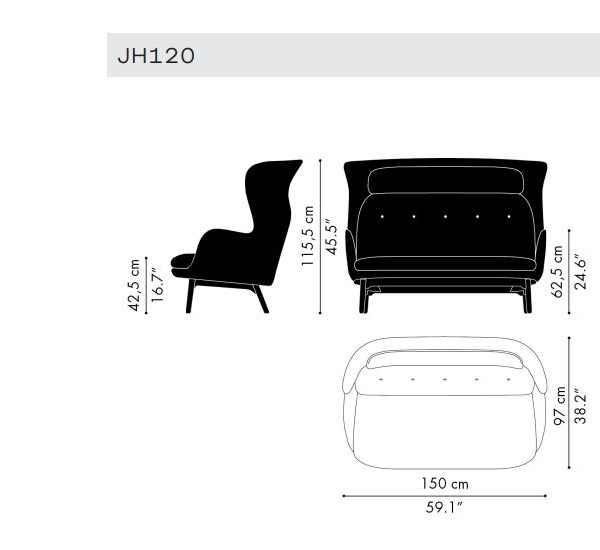 Sofa designerska Ro 2-seater JH120 nogi dębowe Fritz Hansen