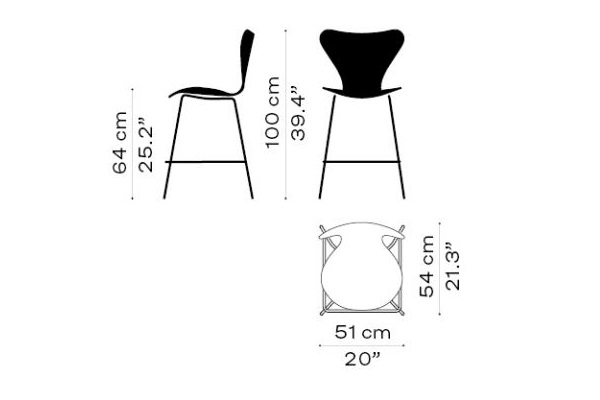 Krzesło barowe Series 7 model 3187 wersja siedziska 64 Fritz Hansen