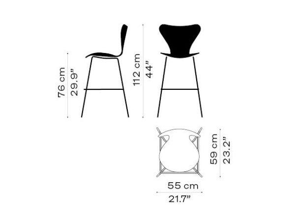 Krzesło barowe Series 7 model 3197 wersja siedziska 76 Fritz Hansen