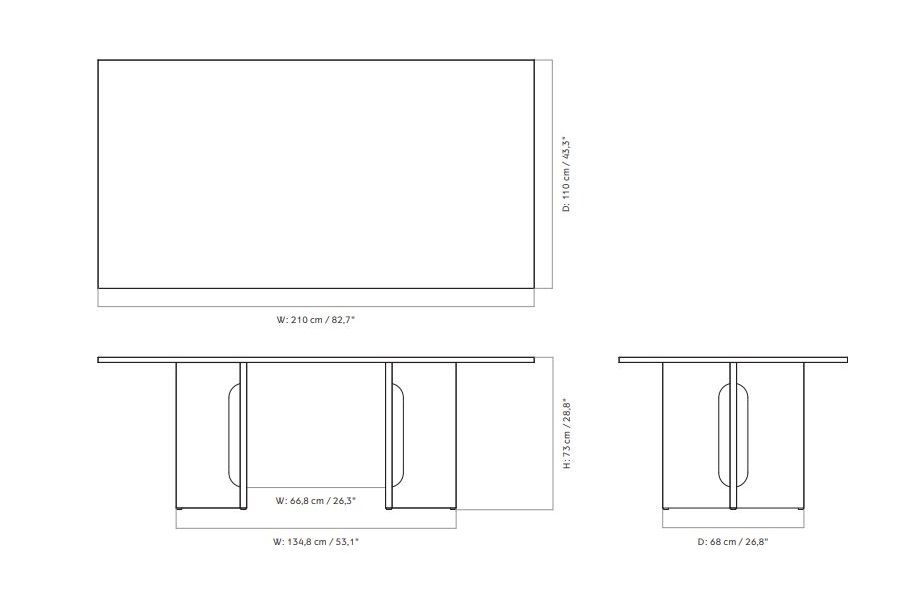 Androgyne Dining Table Rectangular stół MENU wymiary