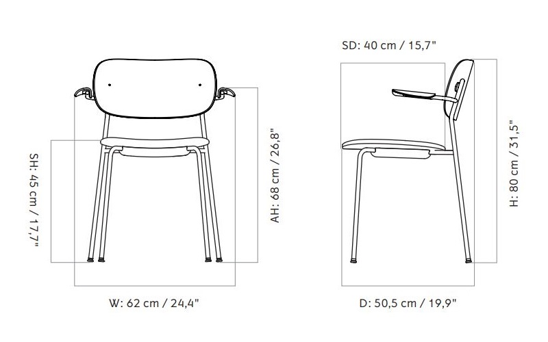 Co Dining Chair with armrest krzesło tapicerowane Menu Design Spichlerz wymiary