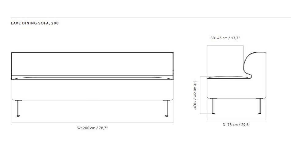 Eave Dining Sofa 200 MENU Design Spichlerz wymiary