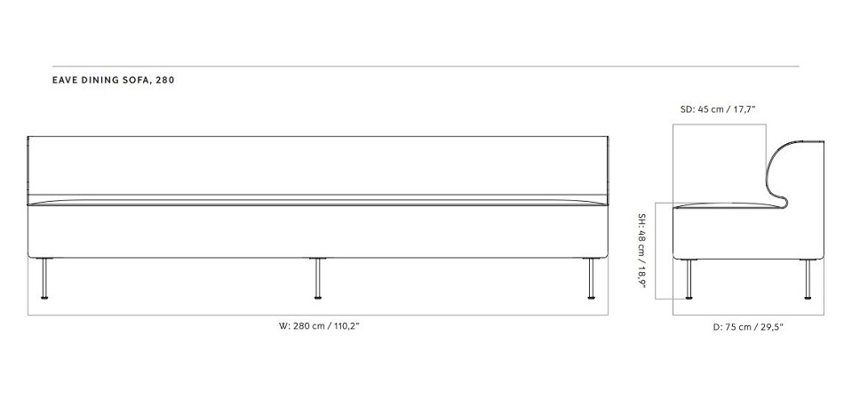 Eave Dining Sofa 280 MENU w Design Spichlerz wymiary