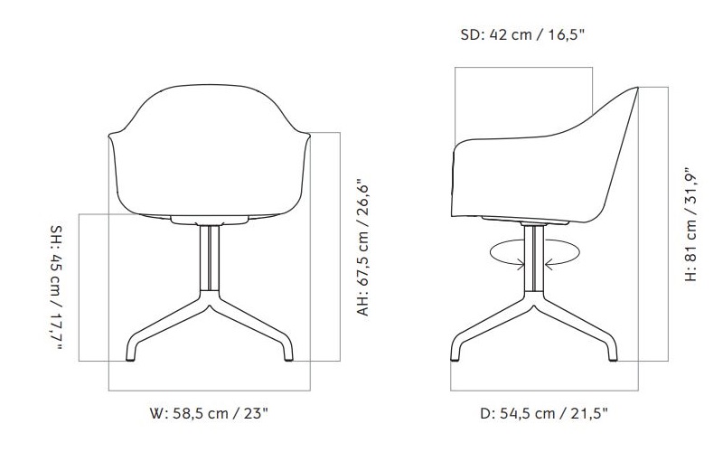 Harbour Dining Chair Chrome Star Base Menu Design Spichlerz wymiary