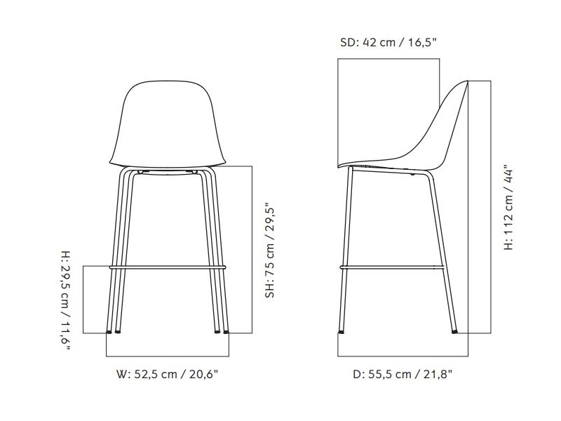 Harbour Side Hoker 75 tapicerowane krzesło barowe Menu Design Spichlerz wymiary