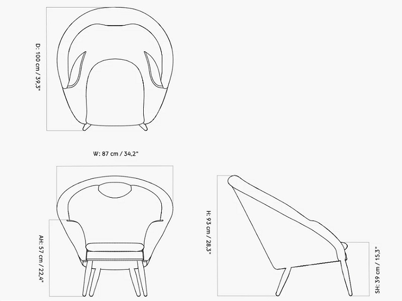 Oda Lounge Chair fotel MENU w Design Spichlerz wymiary
