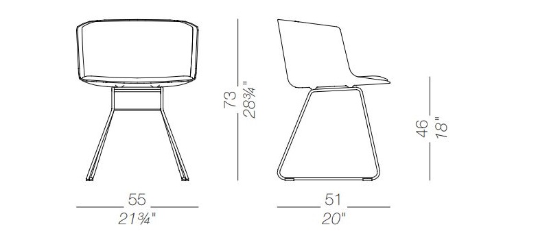Designerskie nietypowe krzesło nowoczesne Cut sled base Lapalma