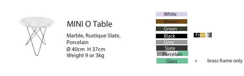 Marmurowy stolik Mini O Table OX Denmarq, dostępne opcje wykończenia