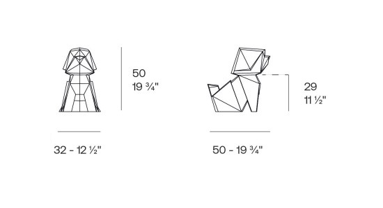 Pies Inu & Koinu S Origami rzeźba ogrodowa Vondom wymiary